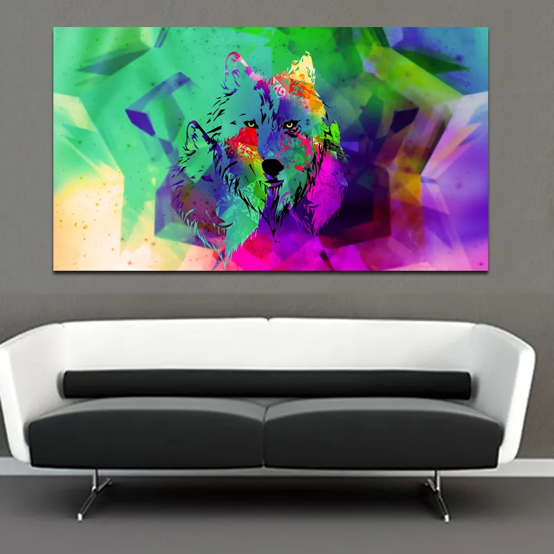 Abstrakt Animal Canvas Målning Färgglad varg Animal Art Poster Print Wall Pictures For Living Room Big Canvas Print