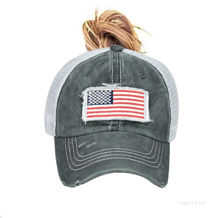 Vuxna fest hattar bomull tvättad hästsvans hatt nationell flagga broderad baseball cap utomhus sol sport usa cap festiv 9 stil t2i53156136