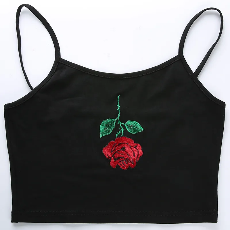 Kimutomo Casual Rose Bordado Câmeras Mulheres Chic Moda Senhoras Exponha Umbigo Preto Curto Tops Outwear Verão 210521