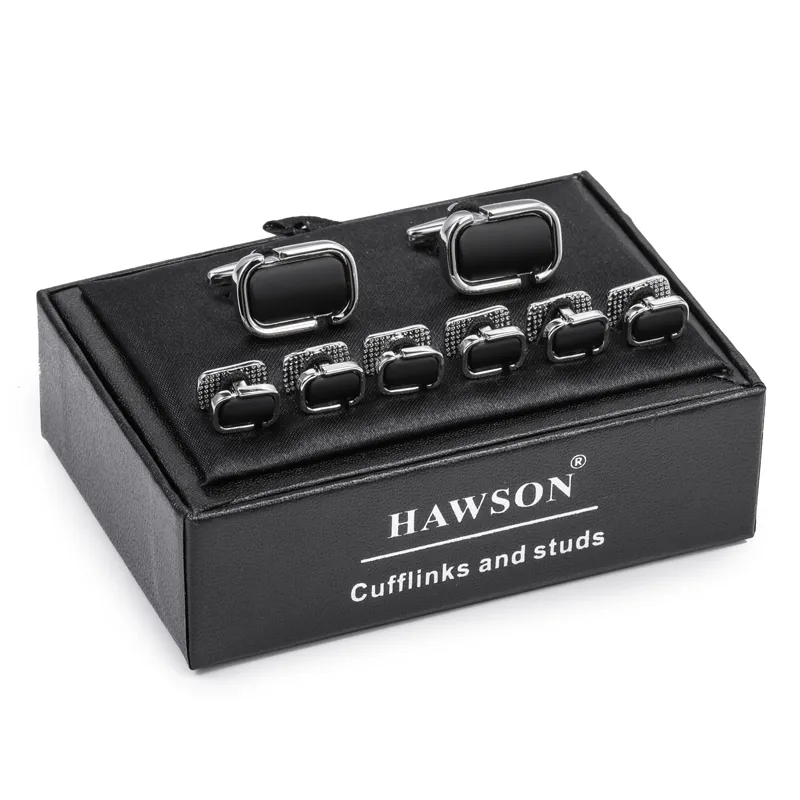 HAWSON Emaille-Manschettenknöpfe, Ohrstecker-Set, Herren-Smokinghemd, modischer schwarzer Manschettenknopf, beste Geschenke für Hochzeit, Modeschmuck