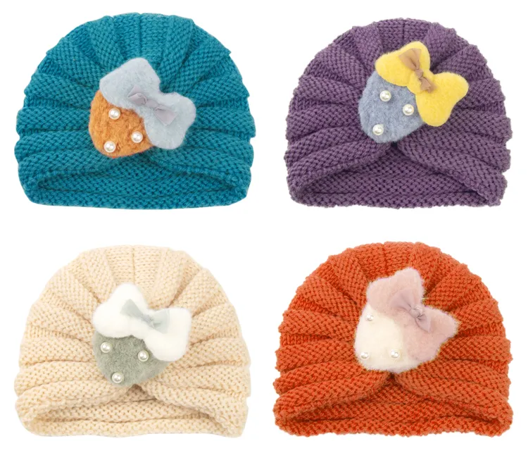 / lote Novo bebê Knied Turbante crianças meninas meninos outono inverno quente mochila manchas tampão para crianças morango arcos chapéu headband