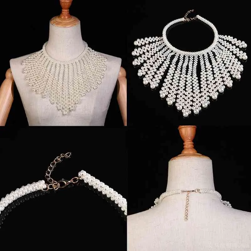Women Pearl Beaded Bib Choker Necklace Collar Jewelry Female Party Accessories