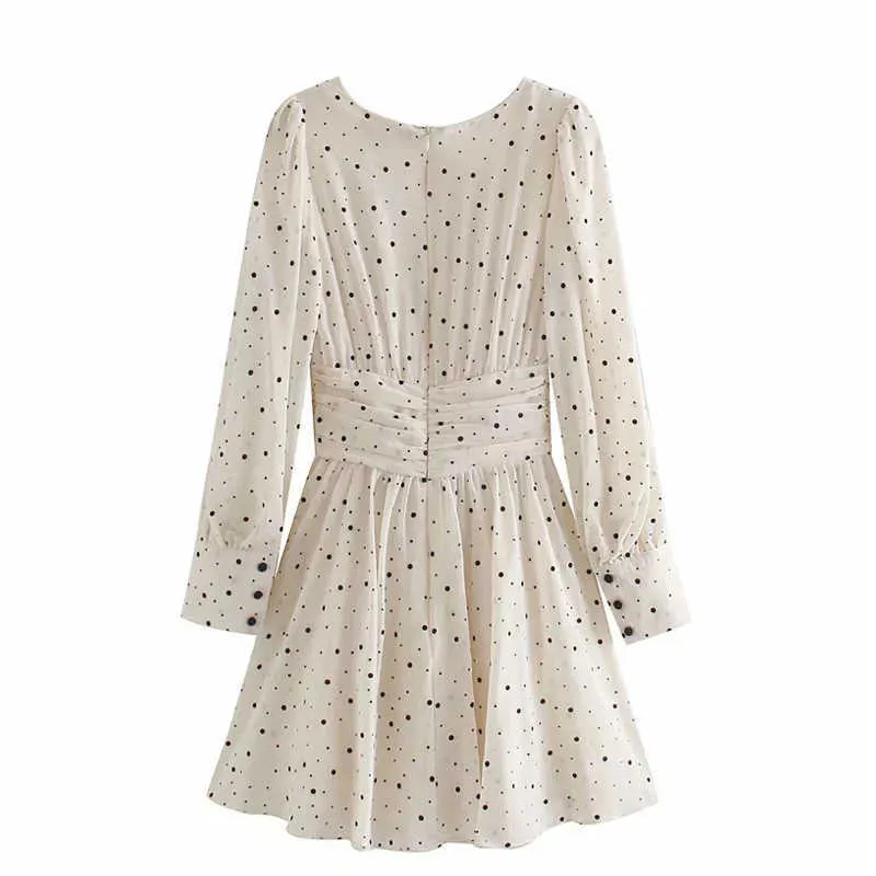 Za Dress Woman Polka Dot Mini Dress Long sleeve V-neckline Zip fastening White Women's Dresses for Summer 210915