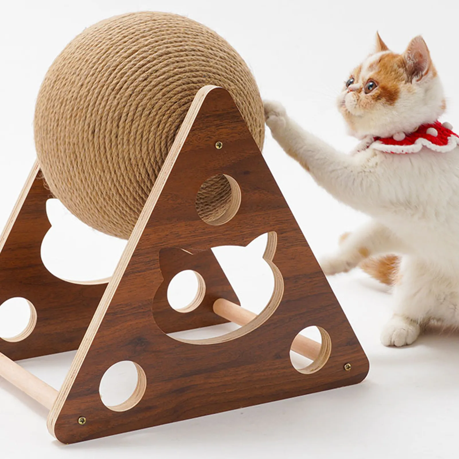 Cat Toys Scratch Solid Wood Scratching Ball Natural Durable Sisal Board Scratcher for Cats Grinding Rope Climbing