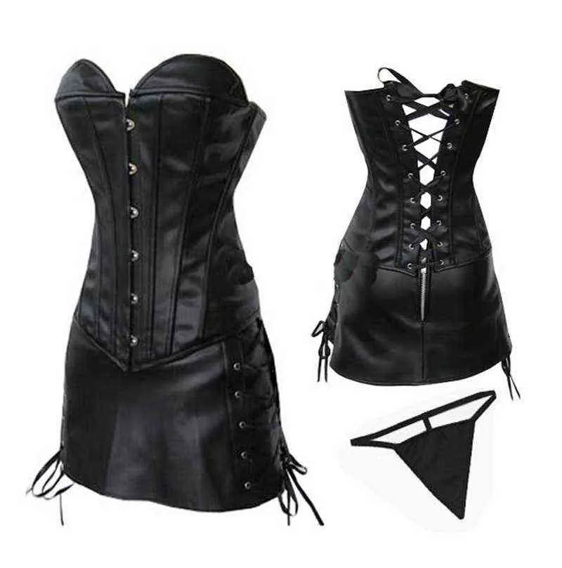 NXY sexy set Black Red Leather Corset Plus Size S/M/L/XL/XXL/3XL/4XL/5XL/6XL Body Shapers Latex Strapless Bustiers Sexy Lingerie Corset Skirt 1206