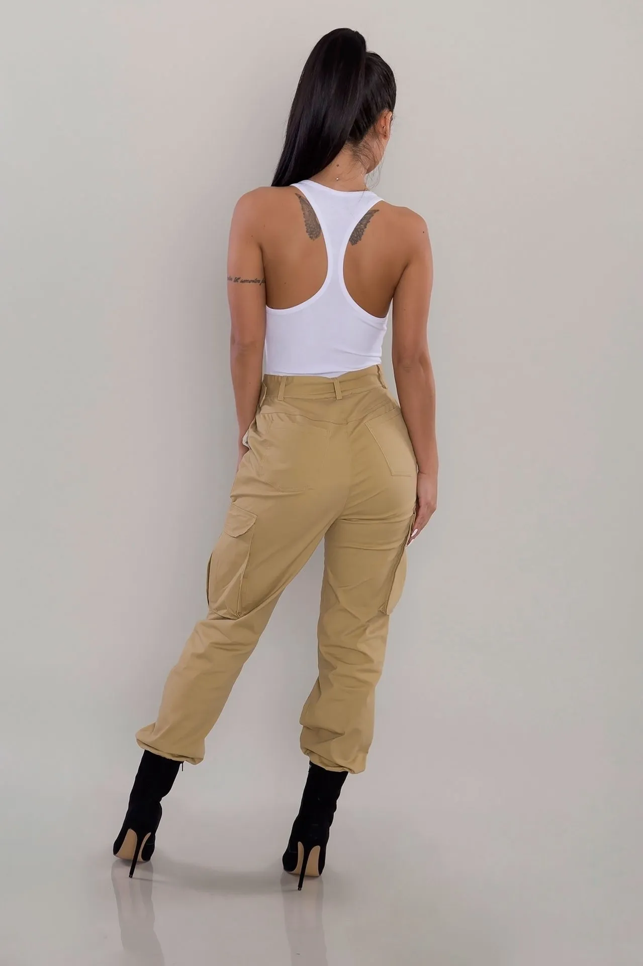 Dames Casual Cargo Broek Khaki Lente Zomer Hoge Taille Zakken Geel Rood Leger Groene Vrouw All Matchen Solid Broek 210416