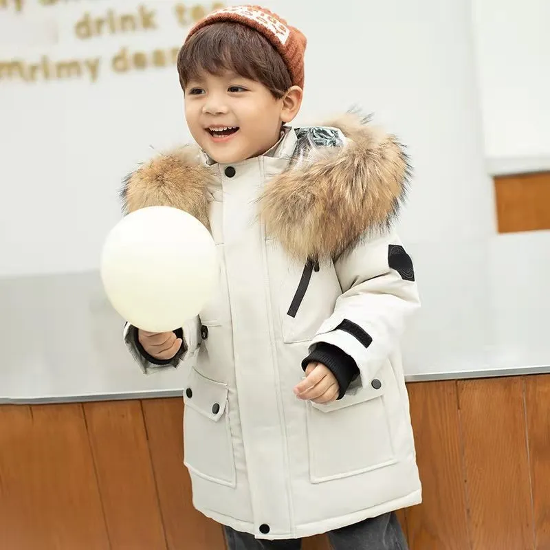 Winter Fashion Children's Down Jacket Boys' Long Foreign Style Hooded Thick Coat