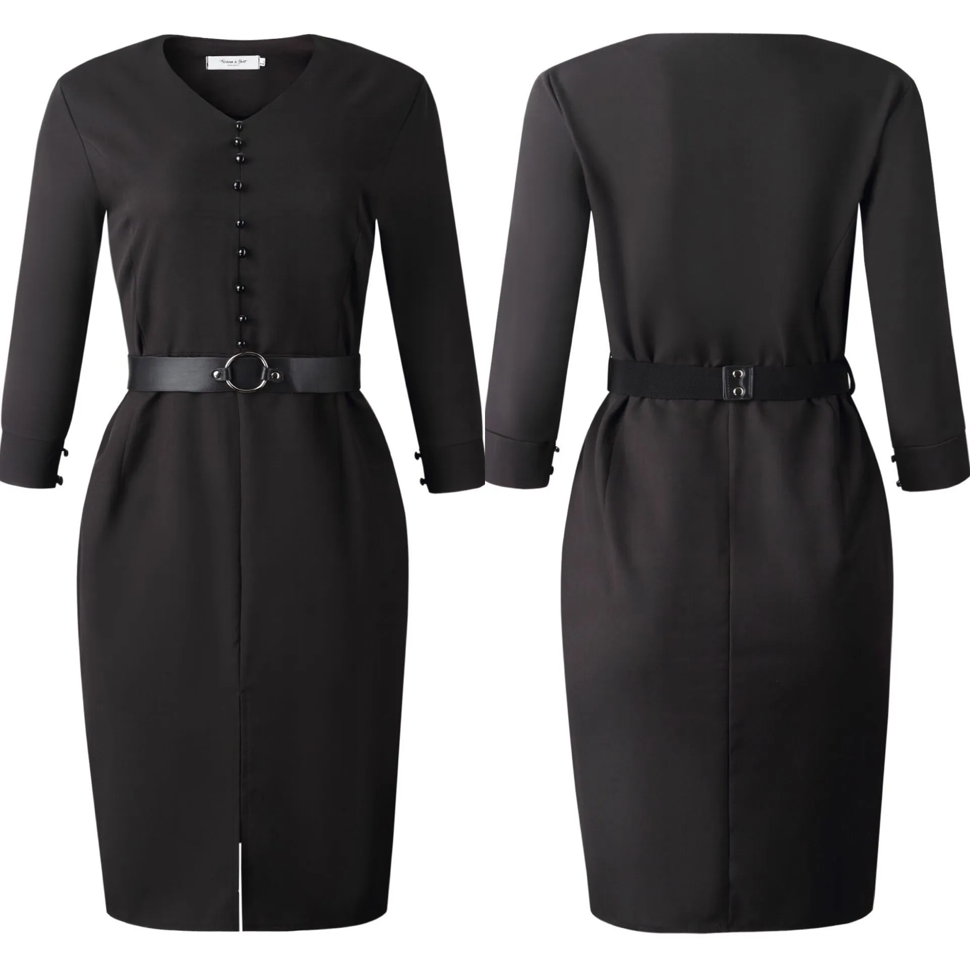 Le donne africane vestono aderente con cintura in vita Bead Office Ladies Modest Classy Elegante Slim Autunno Black Fashion Robe 210416