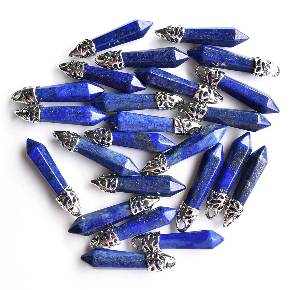 2020 mode bonne qualité améthystes naturelles lapis lazuli oeil de tigre pierre pilier charmes pendentifs 10x32mm pour la fabrication de bijoux 24 pièces