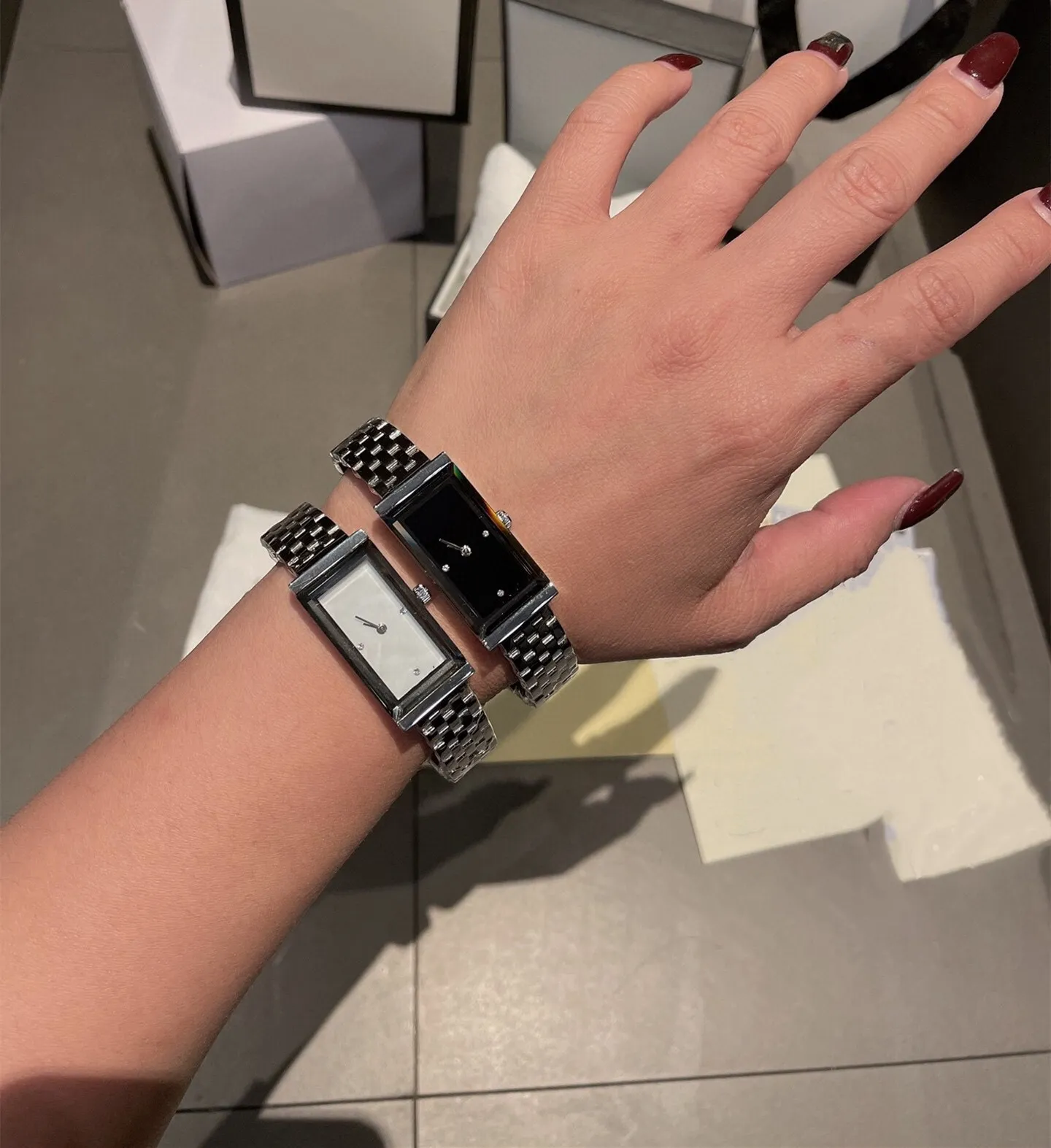 Fashion Rectangular Dial Quartz Watches Business women cz Diamond Wristwatch Lady Stainless steel Strap High Quality 36mm