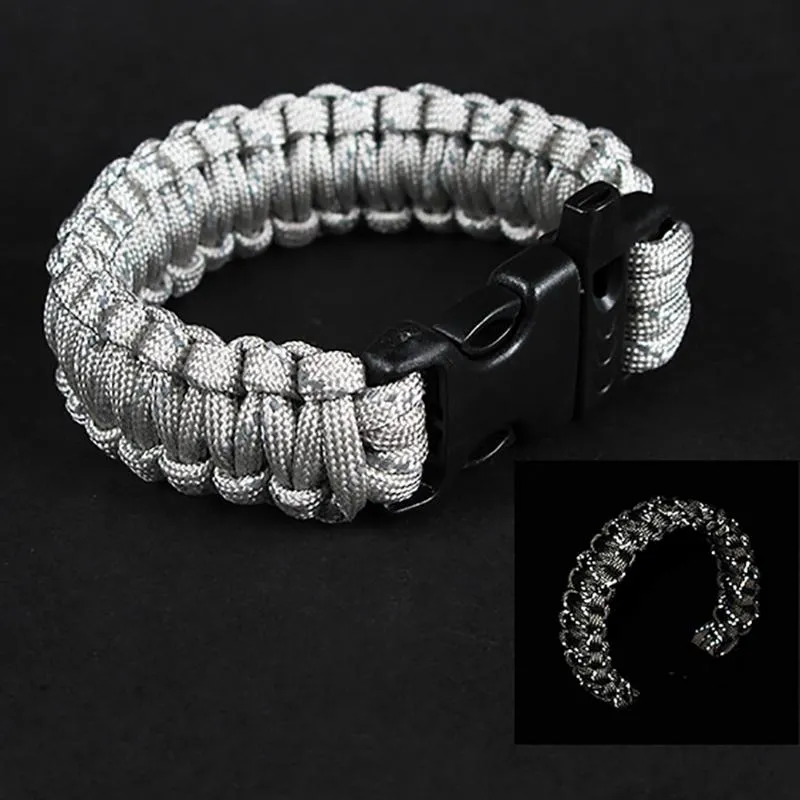 Escursione di campeggio Paracord di emergenza uomo Donna Sopravvivenza Paracadute Corda Fibbia Kit Braccialetti riflettenti Bangle290b