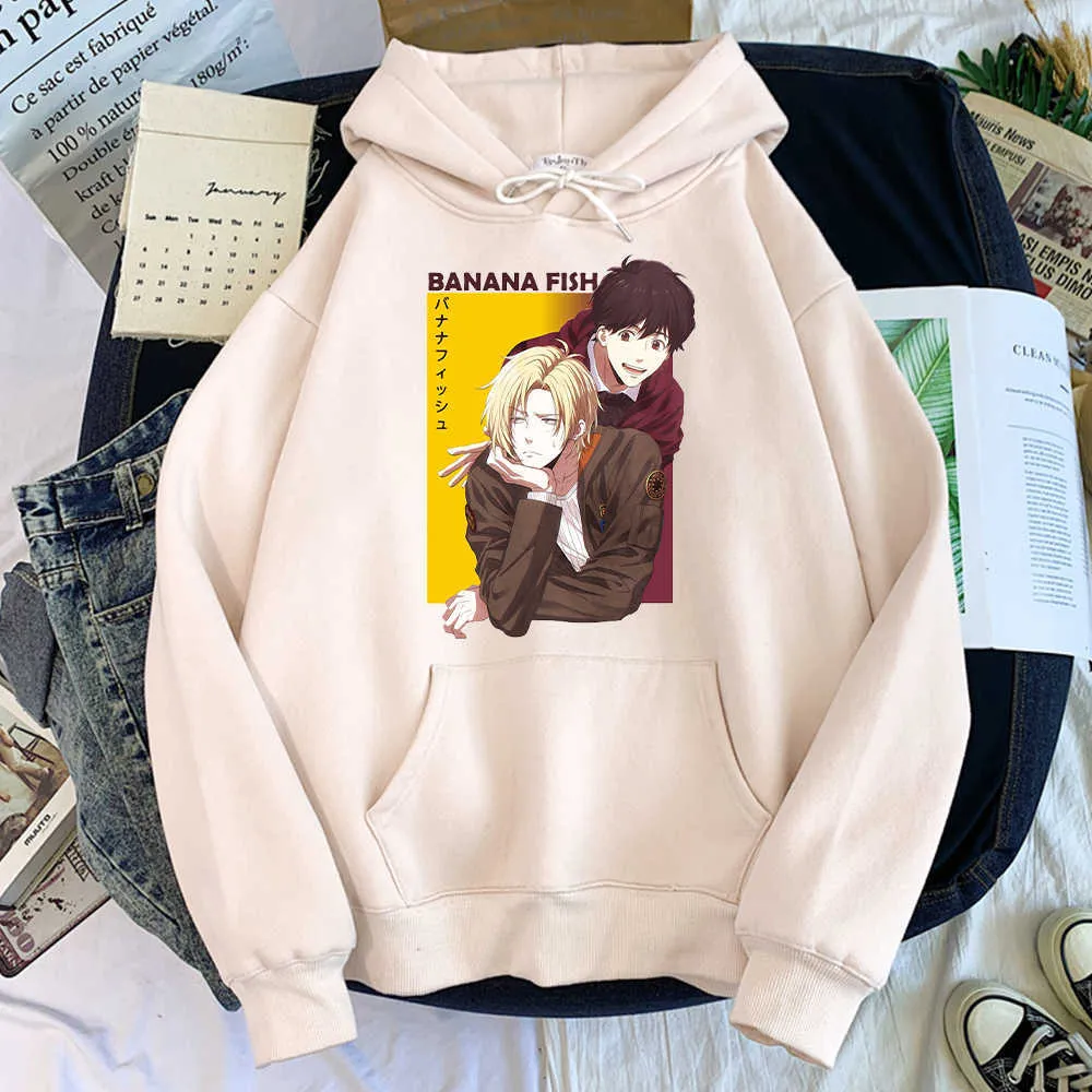 Anime Muz Balık Kül Linx Hoodies Street Moda Erkekler Giyim Sonbahar Gevşek Sıcak Kapüşonlu Sweatshirt Konforlu Polar Takip Y1653501