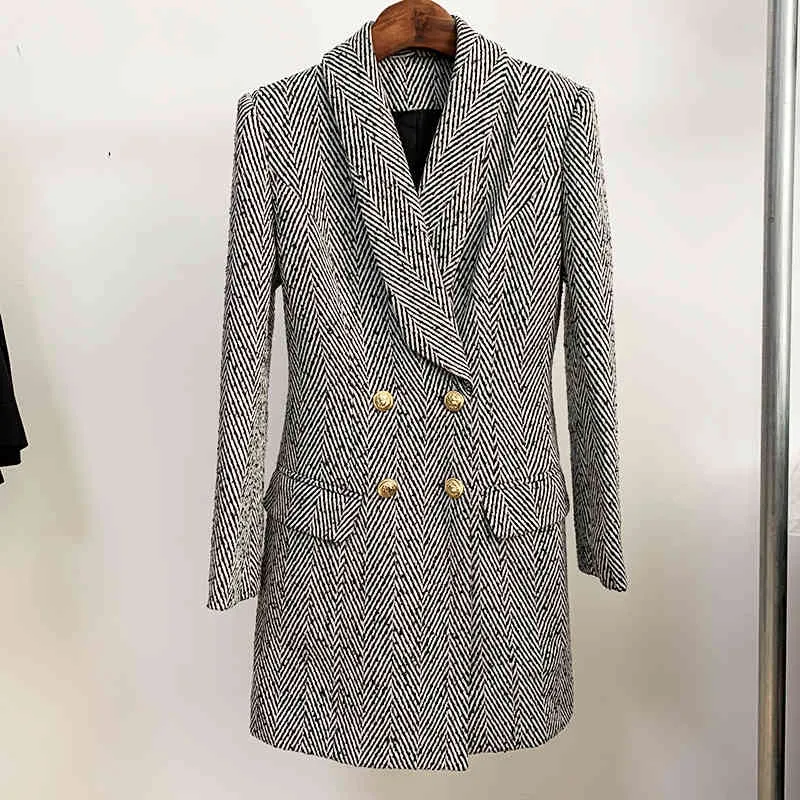 HIGH STREET est Herbst Winter Designer Mantel Damen Zweireiher Löwenknöpfe Fischgrätenmuster Wollmischungen 210521
