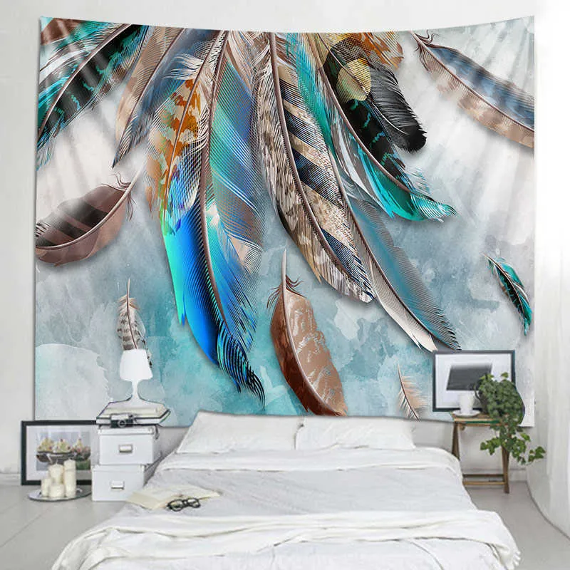 The Beautiful Feather Tapestry Soggiorno Camera da letto Stampa Home Deco Wall Hanging Wall Art Picnic Mat Multi Print 210609
