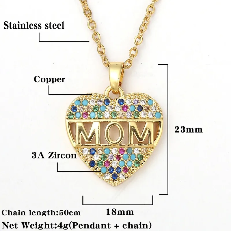 Ziron Diamond Heart Pendant Collier Colliers en acier inoxydable Colliers maman Gift Will and Sandy