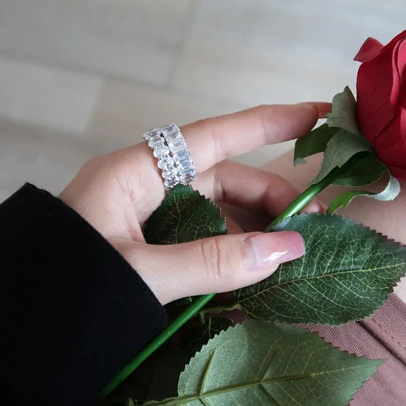 Bagues de mariage faites à la main, bague de promesse d'éternité, bande de fiançailles CZ pour femmes et hommes, bijoux de fête 236B
