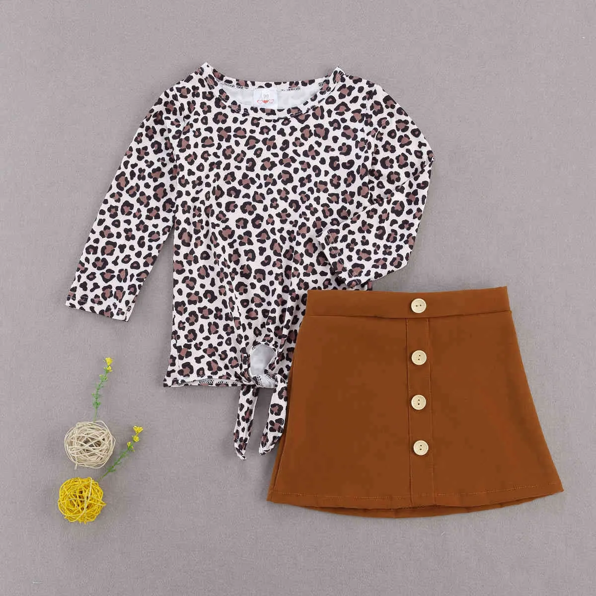 1-6y outono primavera leopardo criança criança bebê menina conjunto conjunto de manga longa curva tops saias roupas roupas 210515