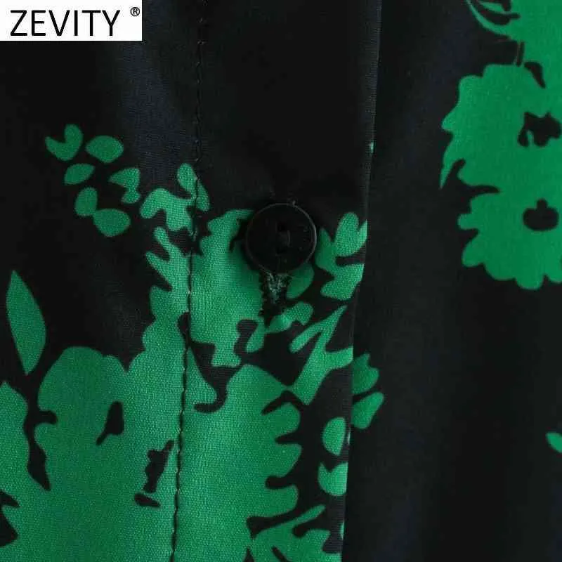 여성 패션 녹색 꽃 프린트 캐주얼 슬림 미니 셔츠 드레스 사무실 레이디 긴 소매 세련된 비즈니스 라인 Vestido DS4753 210420