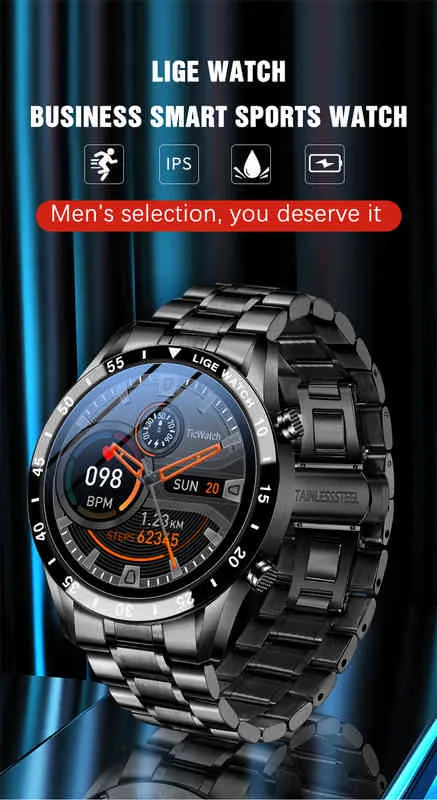 Lige 2021 Новые роскошные бренды мужские часы стальной полосы фитнеса часы сердечного ритма.