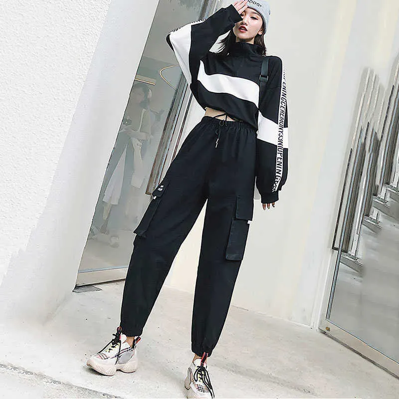 Autumn High Waist Streetwear Cargo Pants Female Harajuku Loose Joggers Women Suit harem camo pants 210925