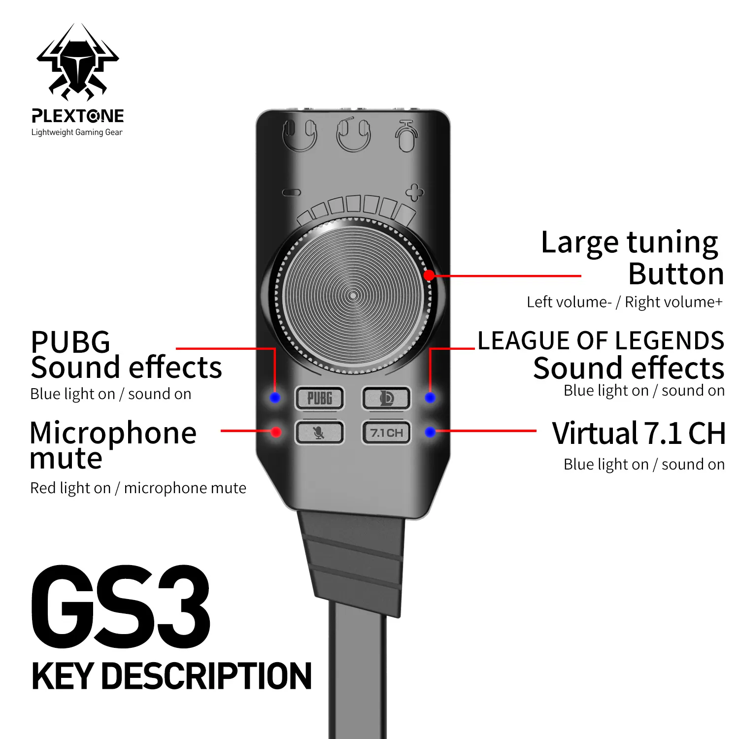 PLEXTONE GS3 Scheda audio USB PC Virtuale 7.1 canali USB 3.5mm Jack audio cuffie Convertitore scheda audio stereo