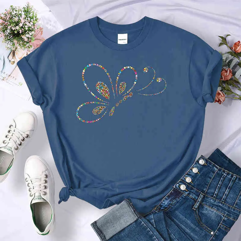3D стерео цветовая бабочка принт футболки женская мода бренд Tee одежда хип-хоп негабаритные футболки повседневные свободные женщины топы G220228