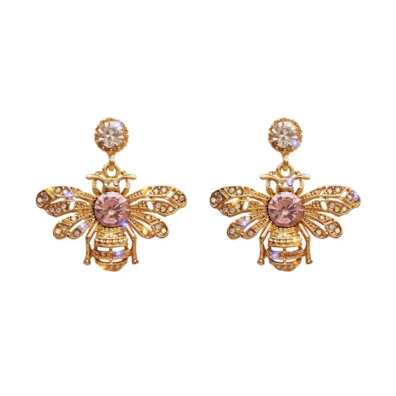 Pendientes de Metal dorado de abeja de cristal de alta calidad de joyería de moda de diseño coreano para mujer