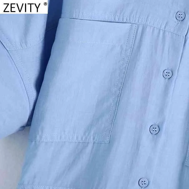 Zeefity vrouwen mode zak patch effen kleur casual slanke shirt jurk kantoor dame elastische taille breasted business vestido ds8324 210419