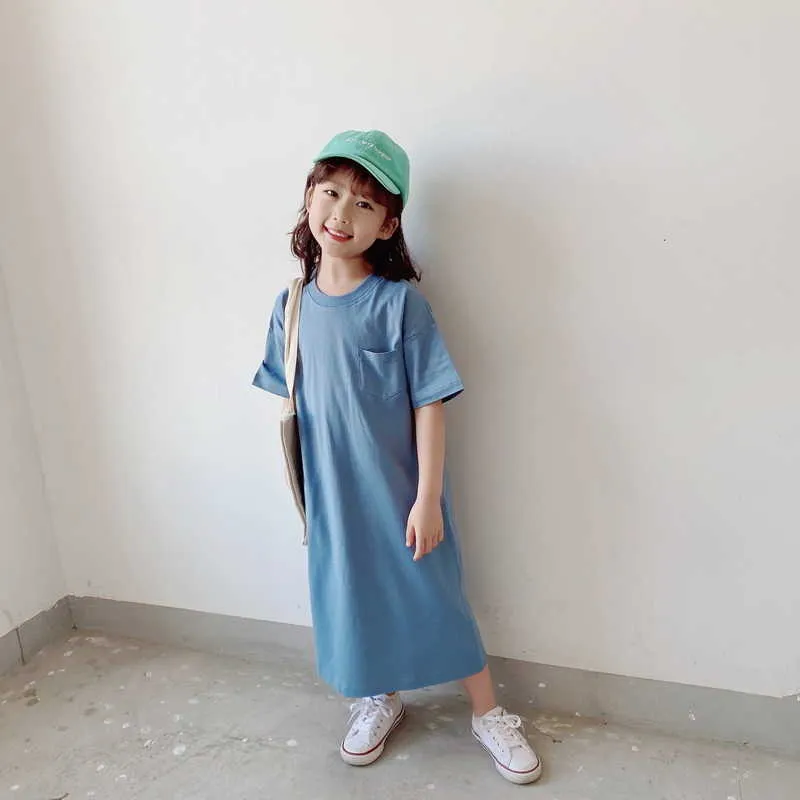 Conjuntos a juego de la familia de verano Mangas cortas Color sólido Camiseta Vestido Madre Hija Trajes E2102 210610