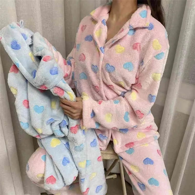 Korean Thick Warm Stylish Girls Loose Cute Homewear All Match Brief Pajamas Nightwear Sweet Chic Casual Sets 210525