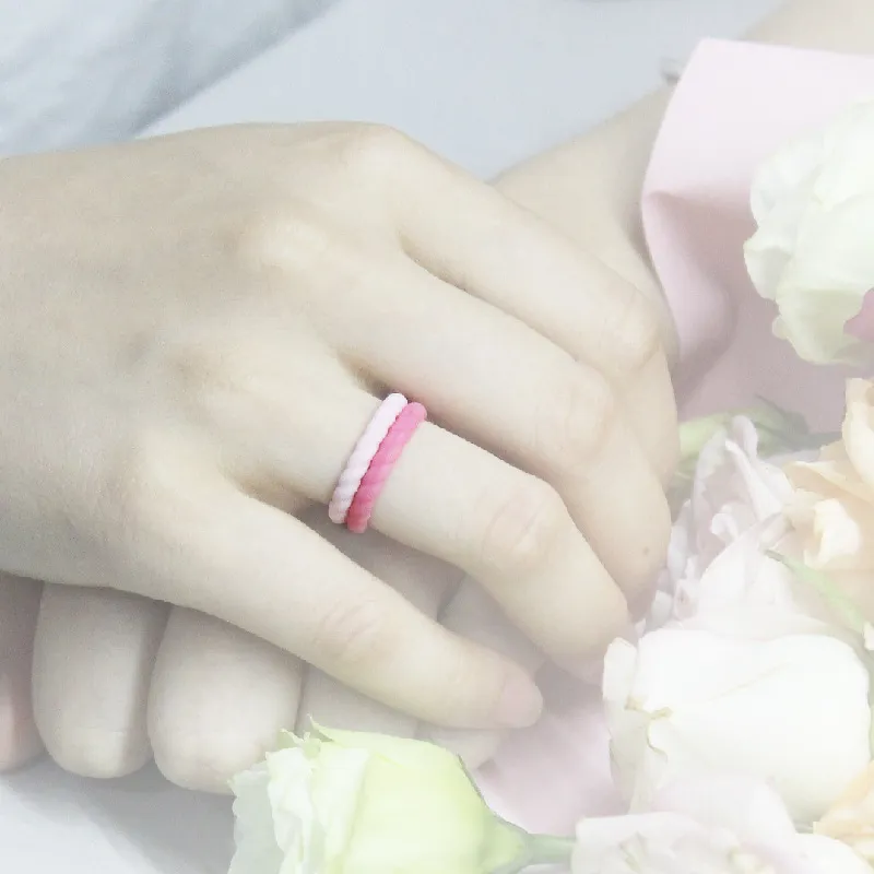 Nuovo anello da donna in silicone alimentare FDA da 3 mm le donne Fedi nuziali Sport Anello da dito colorato in gomma intrecciata flessibile ipoallergenica