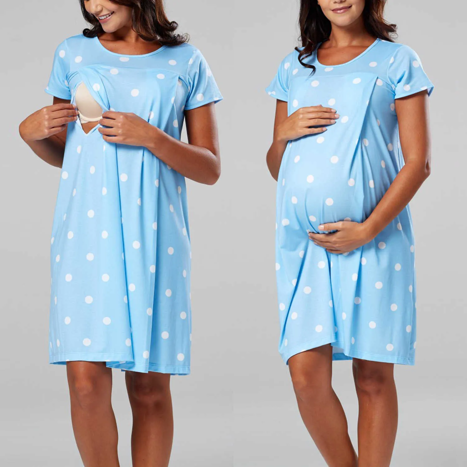 新しいマタニティの服のドレス母乳育児ドレス病院の出産に適した半袖看護服Q03005