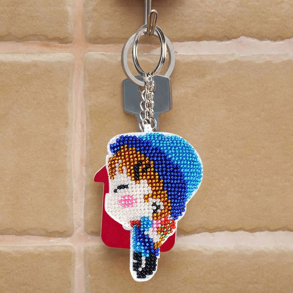 DIY Full Beads Cartoon Cross Stitch Haft Breloki Handmade Kobiety Torba Wisiorek Biżuteria Klucz Pierścień