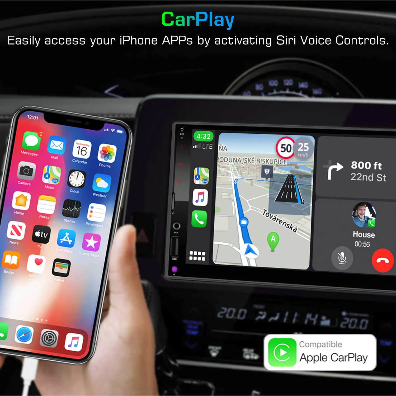 Nowy CA7023 Radio samochodowe 2DIN AURO AUTO CARPLAY DOMCT STRON GPS Nawigacja Multimedia Player dla Toyota Nissan Hyundai 7 