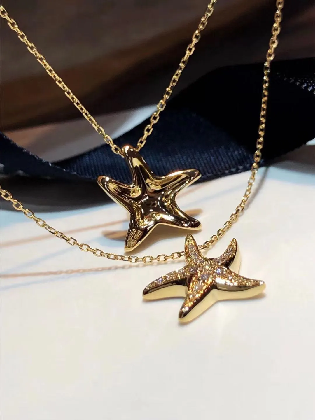 14K Gold Starfish Diamond Pendant Real 925 Sterling Silver Charm Wedding Pendants Necklace For Women Bridal Party Choker Jewelry318q