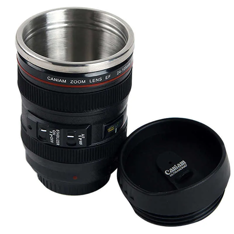 Emulation Camera Mug Cup PO LIFE Canon Thermal Mugs Camera Lens Cup Stainless Steel Coffee Creative Lens Tea Mugs 210804271I