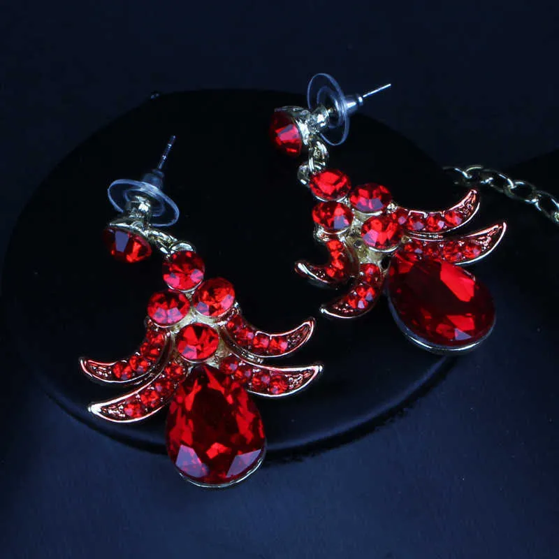 Unique Women Crystal Higanbana Flower Choker Necklace Earrings Set Luxury Rhinestone Jewelry Set Women Charm Party Accessories H1022