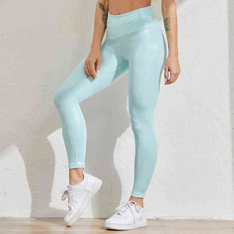 NORMOV nacré Sexy Leggings femmes vêtements sans couture Fitness peau brillante Push Up brillant mince cuir femmes pantalons 211204