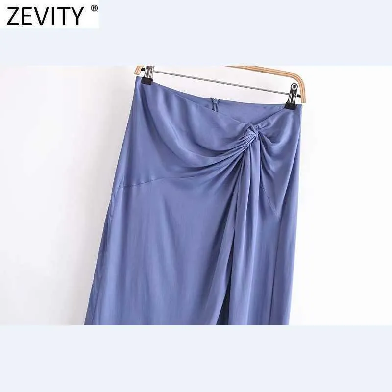 Zevity女性のファッションソリッドカラー結び目の高いスプリットカジュアルスリムラインスカートファルダムハエルレディースシックなバックジッパースカートQUN745 210621