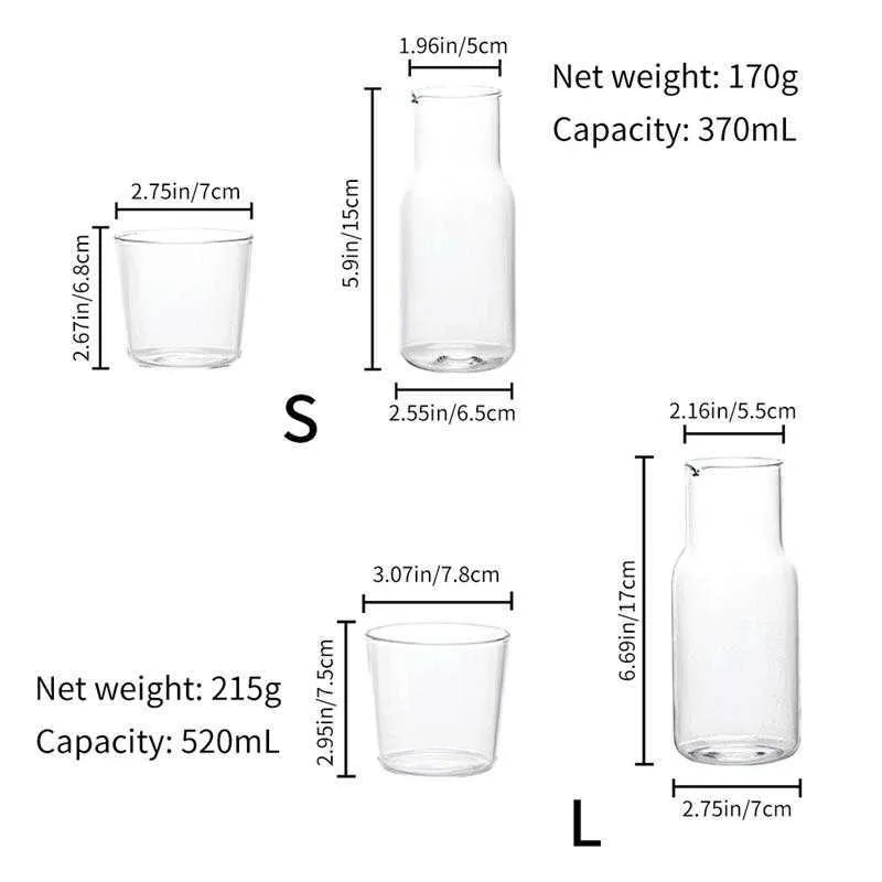 Vatten karaffel med tumbler glas transparent glas vattenjuice mjölkflaska kallt vattenflaska kopp temperaturmotstånd 210917