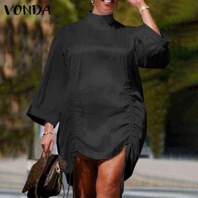 Women Sundress 2021 VONDA Casual Long Sleeve Cocktail Party Dress Summer Holiday Dresses Casual Vestidos Robe Femme Oversized Y1204