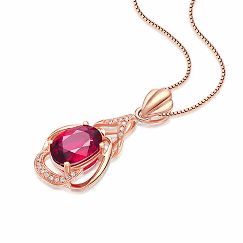 Crystal Womens Necklaces Pendant red women's Plated 18K inlaid Red Drop gold Silver