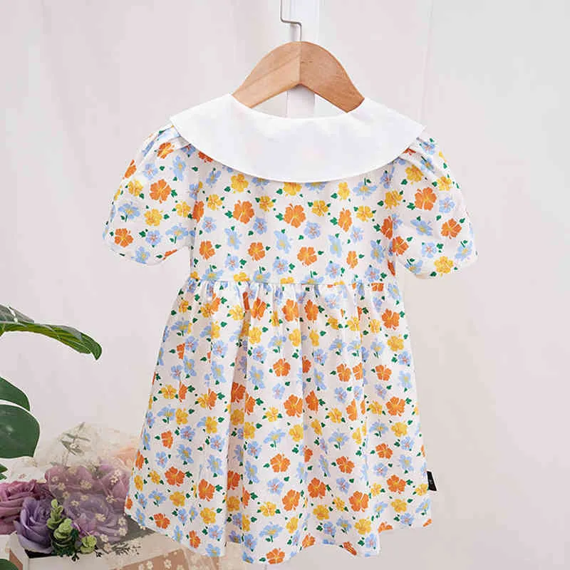 Robe d'été pour filles, style coréen, manches bouffantes florales, vêtements mignons pour enfants de 2 à 6 ans, 210515