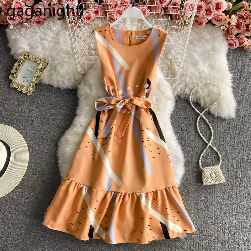 Femmes douces sans manches mini robe courte mode ceinture dame chic mousseline de soie filles robes arrivées robe de soirée 210601