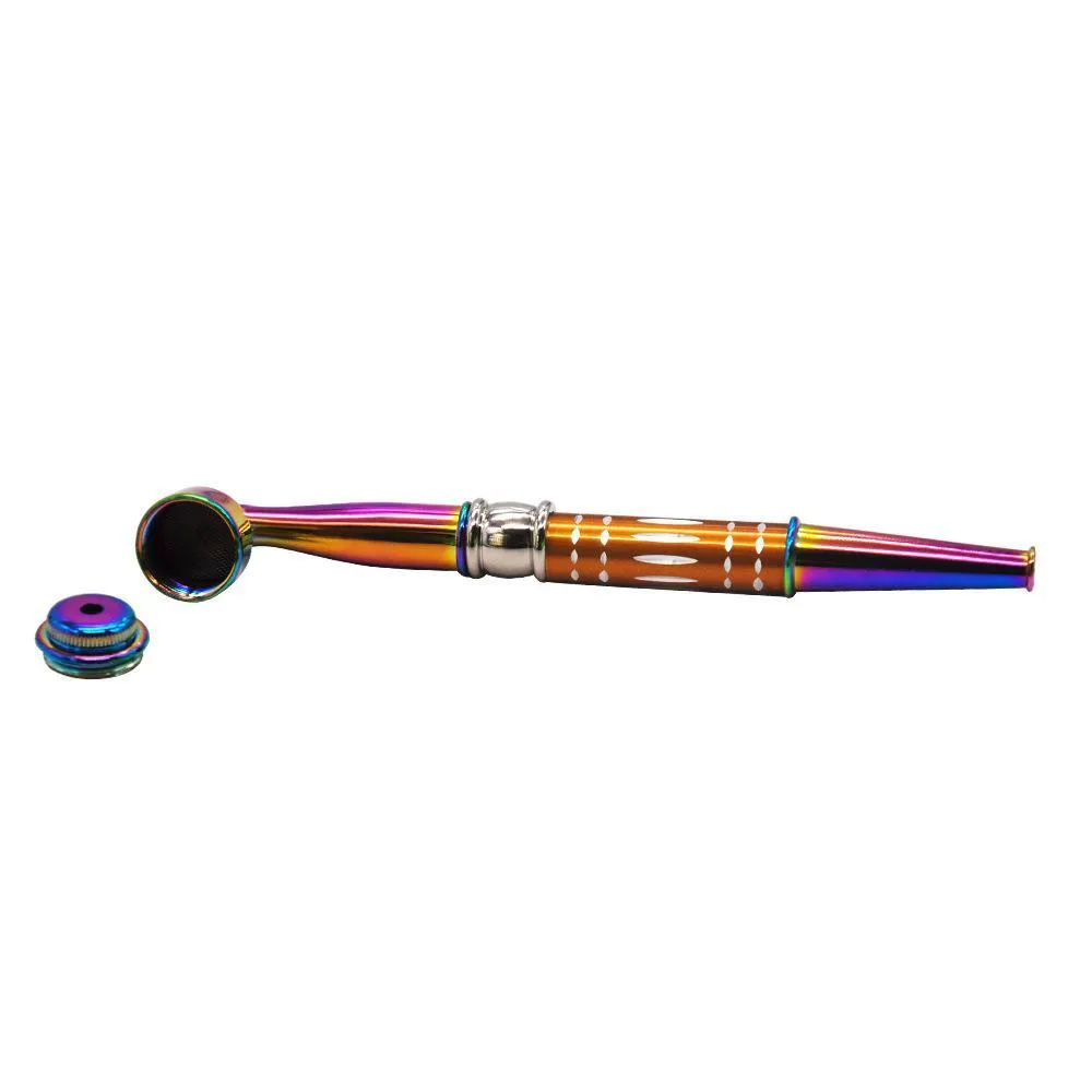 Nieuwe kleurrijke streep draagbare en wasbare metalen pijp met cap tabak rokende tool in de groothandel prijs samen