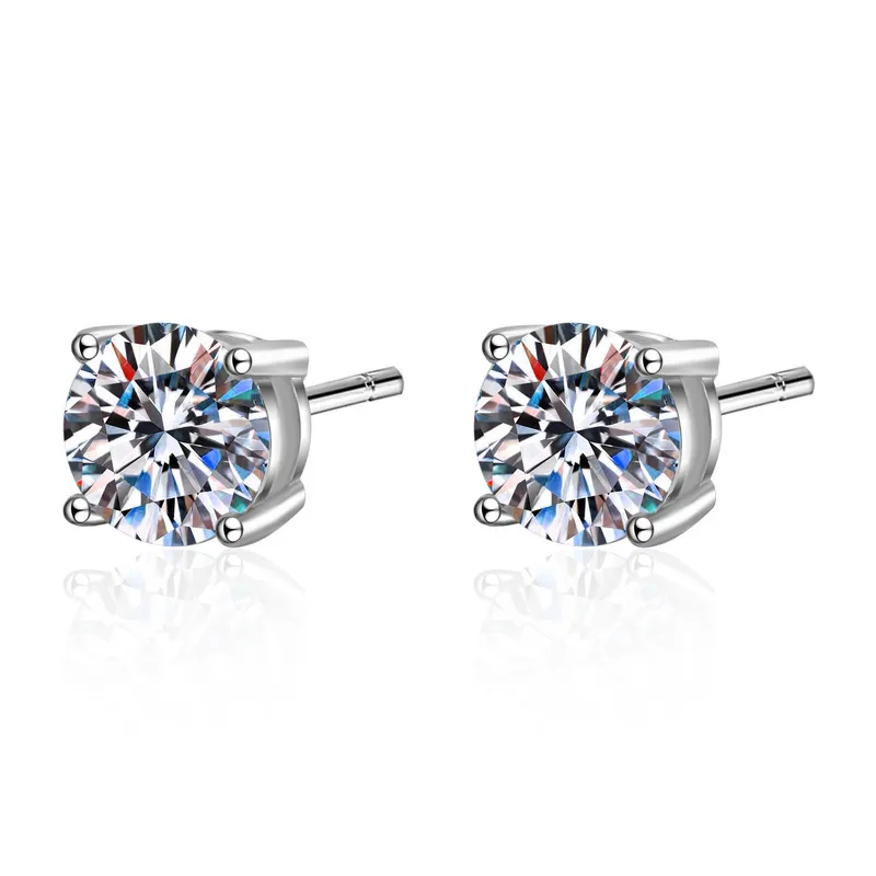 Real Stud Earrings 14K White Gold Plated Sterling Silver 4 Prong Diamond Earring for Women Men Ear Stud 1ct 2ct 4ct 220211307Q