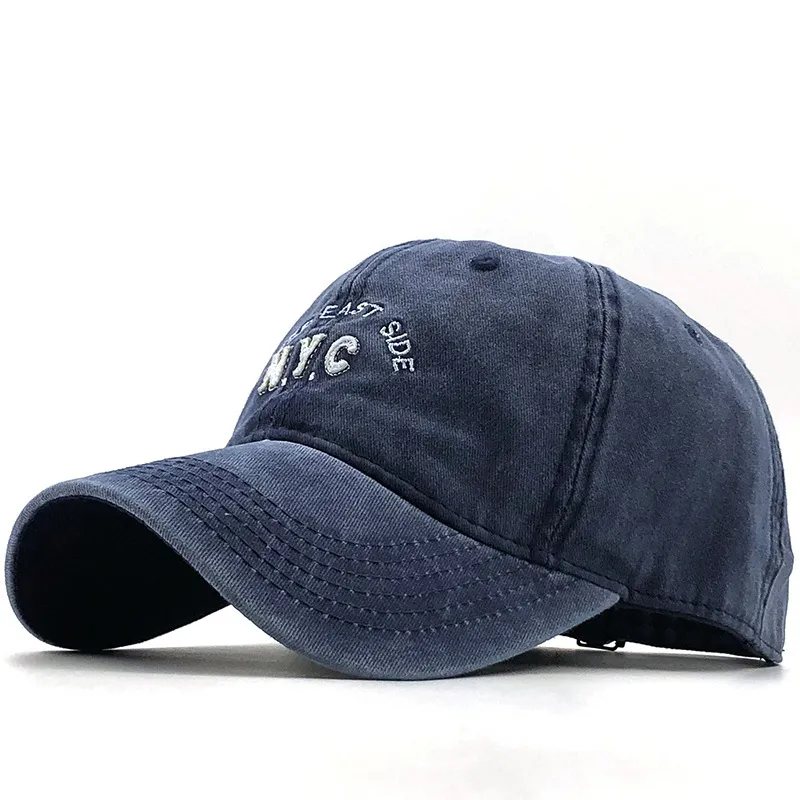 Ball Cap Summer Wash Old Denim Baseball Hat Letter Nyc Embroidery Fishing Sun268Z