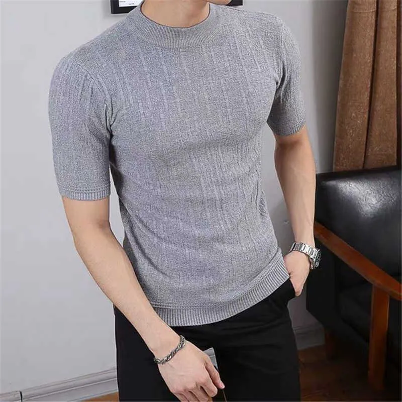 Spring And Summer European American Style Men's Fashion Leisure Slim Cotton Knitted Sweater Clothing 210930