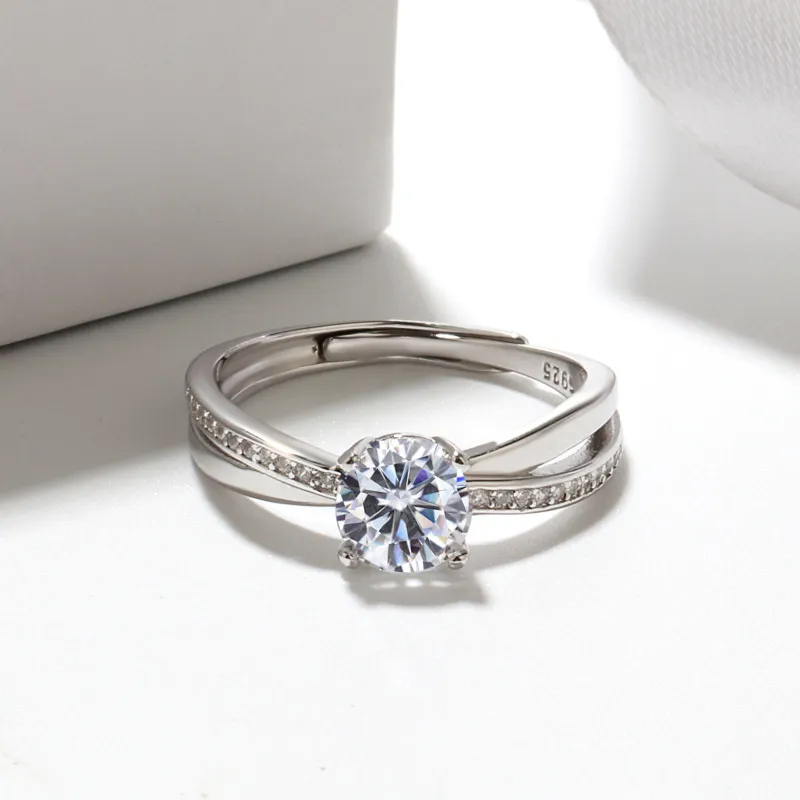 Diamante 925 Plata de Ley 1ct Moissanite joyería de moda para mujer anillos de boda de compromiso joyería de moda