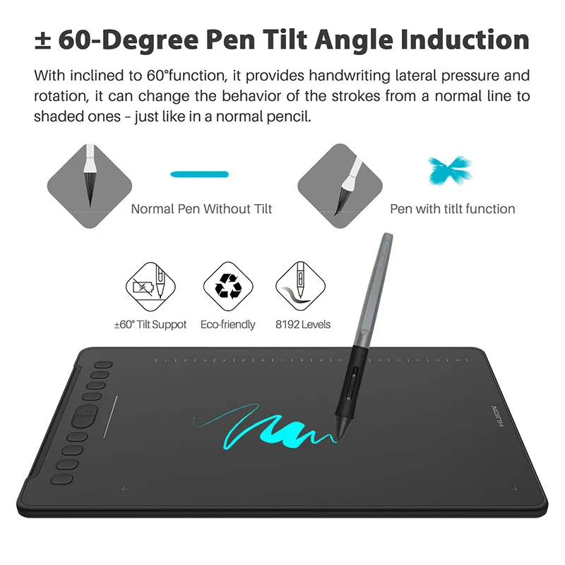 Huion H1161 8192 Poziomy Grafika Rysunek Dotykowy Bar Funkcja Tilt Digital Tablet z bateryjnym Pen Stylus Prezent